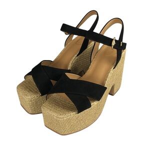 NWOT - Women's Sam Edelman Trianna Black Suede Jute Platform Shoe. Size 11.